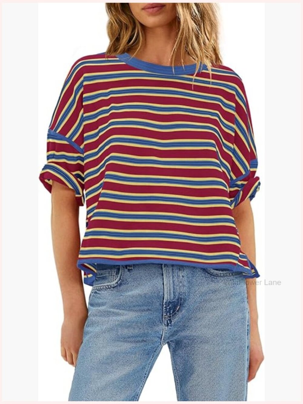 Oversized Striped Boxy Tee Short Sleeve Crew Neck Summer Casual T-Shirt